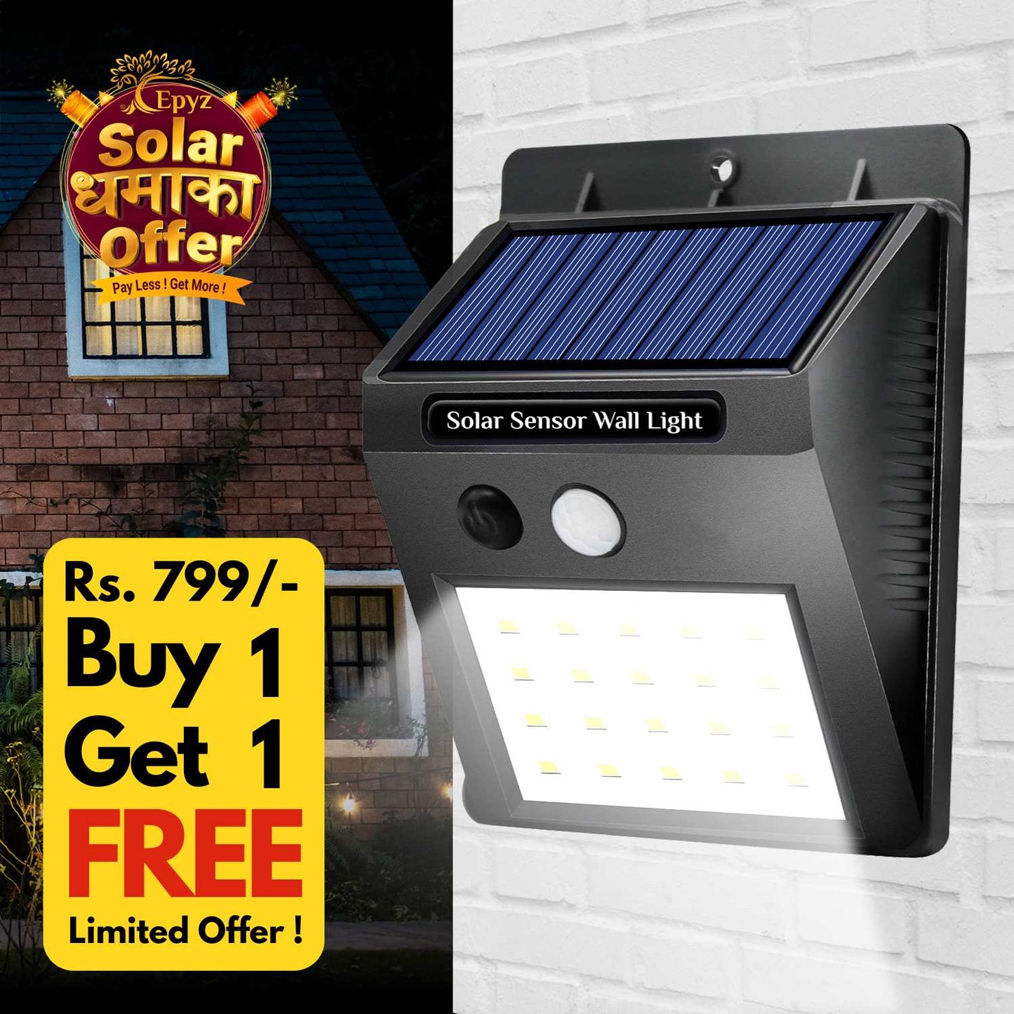 Solar 20 LED Motion Sensor Light (Buy 1 Get 1 Free !)
