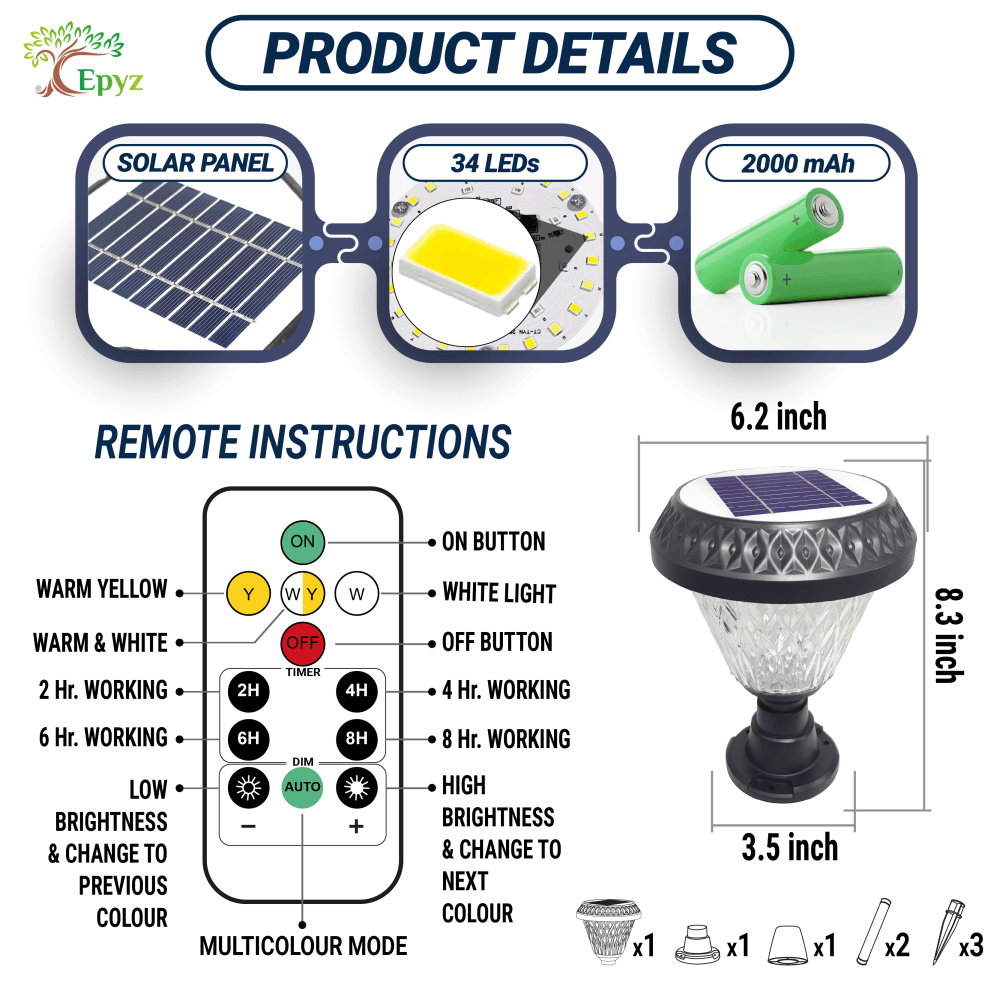 Solar Pillar Lights | Led Round Pillar Lights in Multicolor