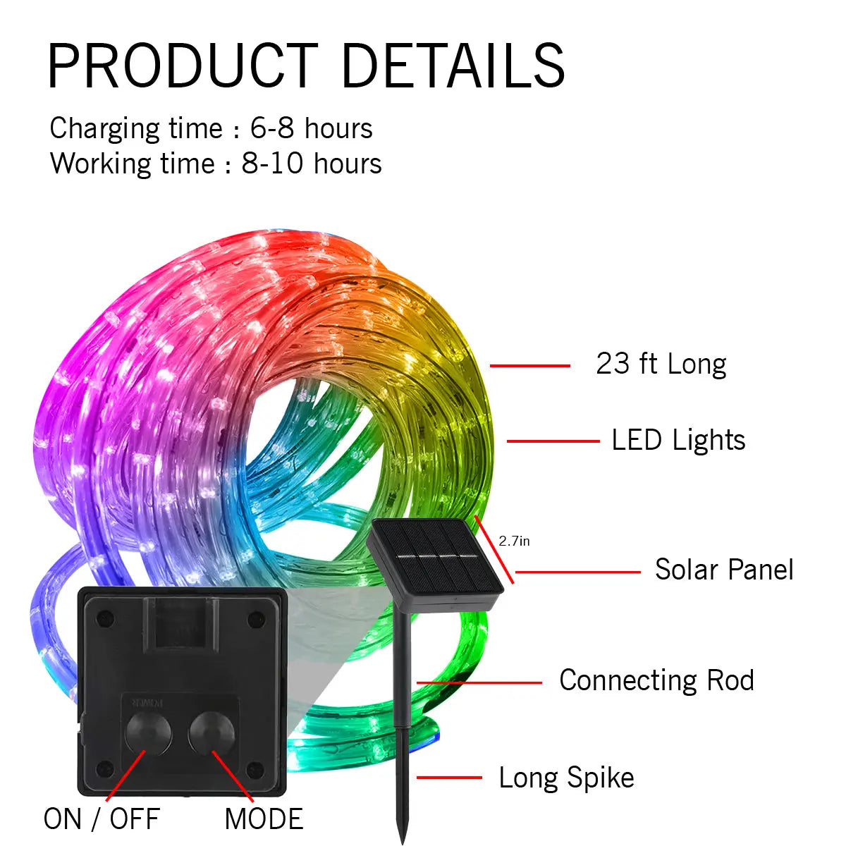 Solar Led Rope Lights Multicolour (50 Led) - Epyz - Solar For Nature